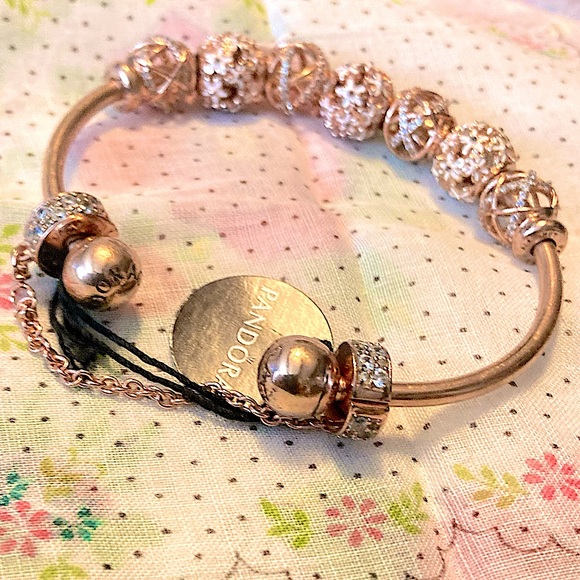 *AUTHENTIC PANDORA* 18krose gold over 925ss SIZE 3 Cuff bangle bracelet w/EXTRAS - Picture 11 of 15